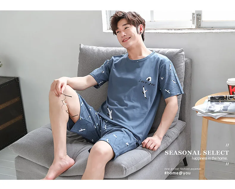 2 Piece Set Sleepwear Men Large Size Youth Pajamas Striped Bear Home Wear Man Nightwear Loungewear Comforts Breathable Casual