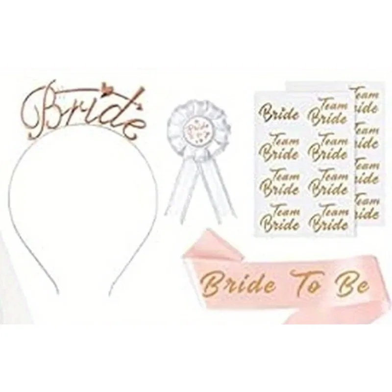 16 Pack Bachelorette Party Supplies Kit Champagne Bride to Be Set with Bridal Sash Veil Headband Tattoo for Bachelorette