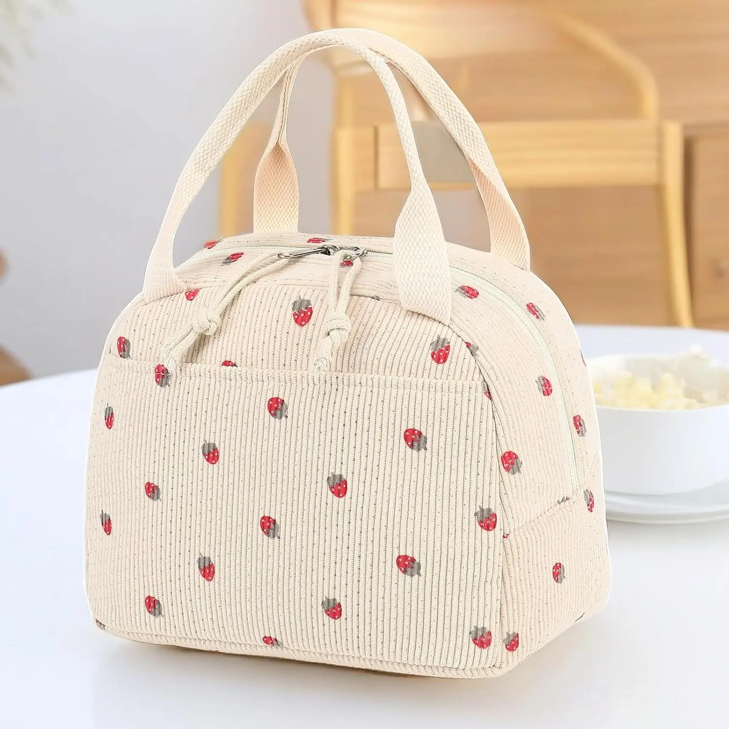 Corduroy Lunch Bag Thermal Insulation Lunch Box Storage Handbag Multifunctional Kid School Cooler Bag Picnic FoodPouch Loncheras
