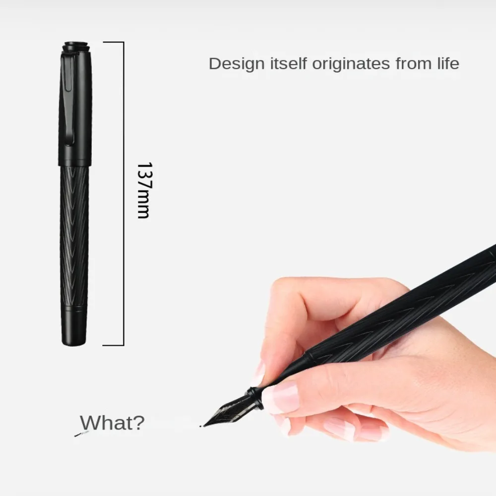 Titanium Nib Black Samurai Fountain Pen Refillable 0.5mm Nib Smooth Ink Pens Tree Texture Metal Fountain Pen Writing Supplies