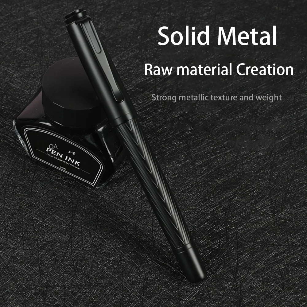 Titanium Nib Black Samurai Fountain Pen Refillable 0.5mm Nib Smooth Ink Pens Tree Texture Metal Fountain Pen Writing Supplies