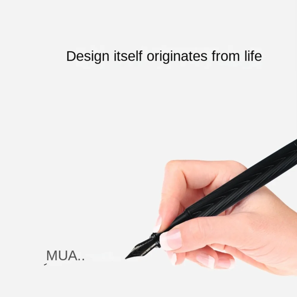 Titanium Nib Black Samurai Fountain Pen Refillable 0.5mm Nib Smooth Ink Pens Tree Texture Metal Fountain Pen Writing Supplies