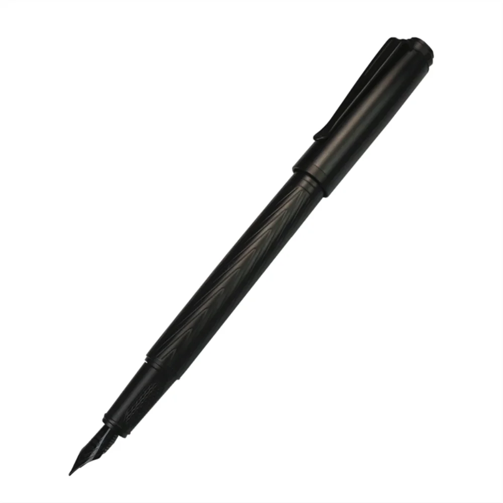 Titanium Nib Black Samurai Fountain Pen Refillable 0.5mm Nib Smooth Ink Pens Tree Texture Metal Fountain Pen Writing Supplies