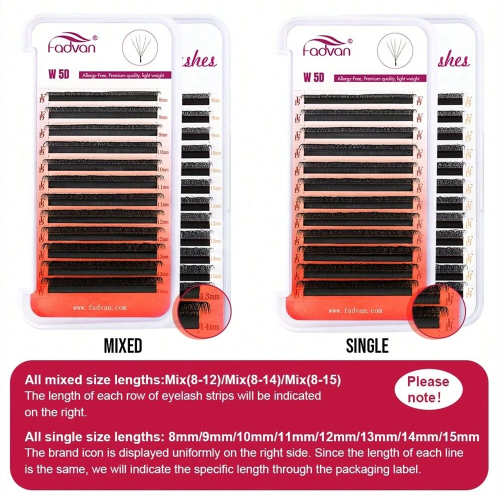 FADVAN 5D-W Shaped 0.07 D Curl Eyelash Extensions Natural Faux Mink Lash Soft Light Professional Premade Volume Fan Eyelashes