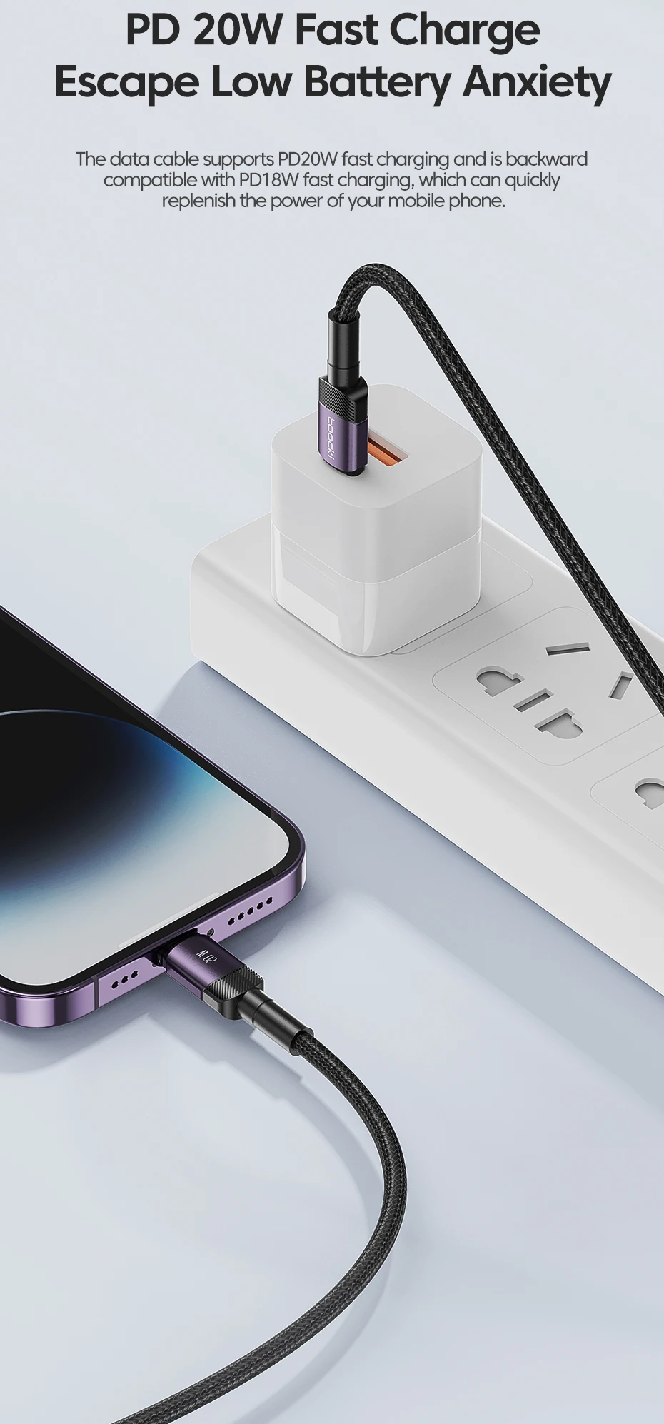 Toocki PD 20W USB C To Lightnin Cable For iPhone 15 14 13 12 11 Pro XS 8 Type C To Lightning Cable Data Wire Fast Charging Cable