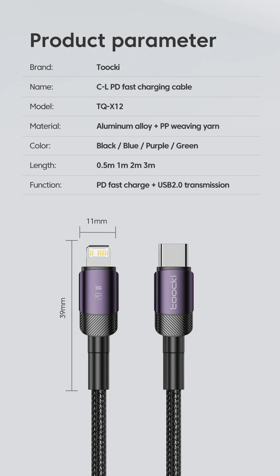 Toocki PD 20W USB C To Lightnin Cable For iPhone 15 14 13 12 11 Pro XS 8 Type C To Lightning Cable Data Wire Fast Charging Cable