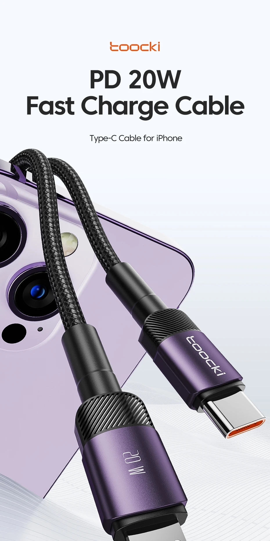 Toocki PD 20W USB C To Lightnin Cable For iPhone 15 14 13 12 11 Pro XS 8 Type C To Lightning Cable Data Wire Fast Charging Cable