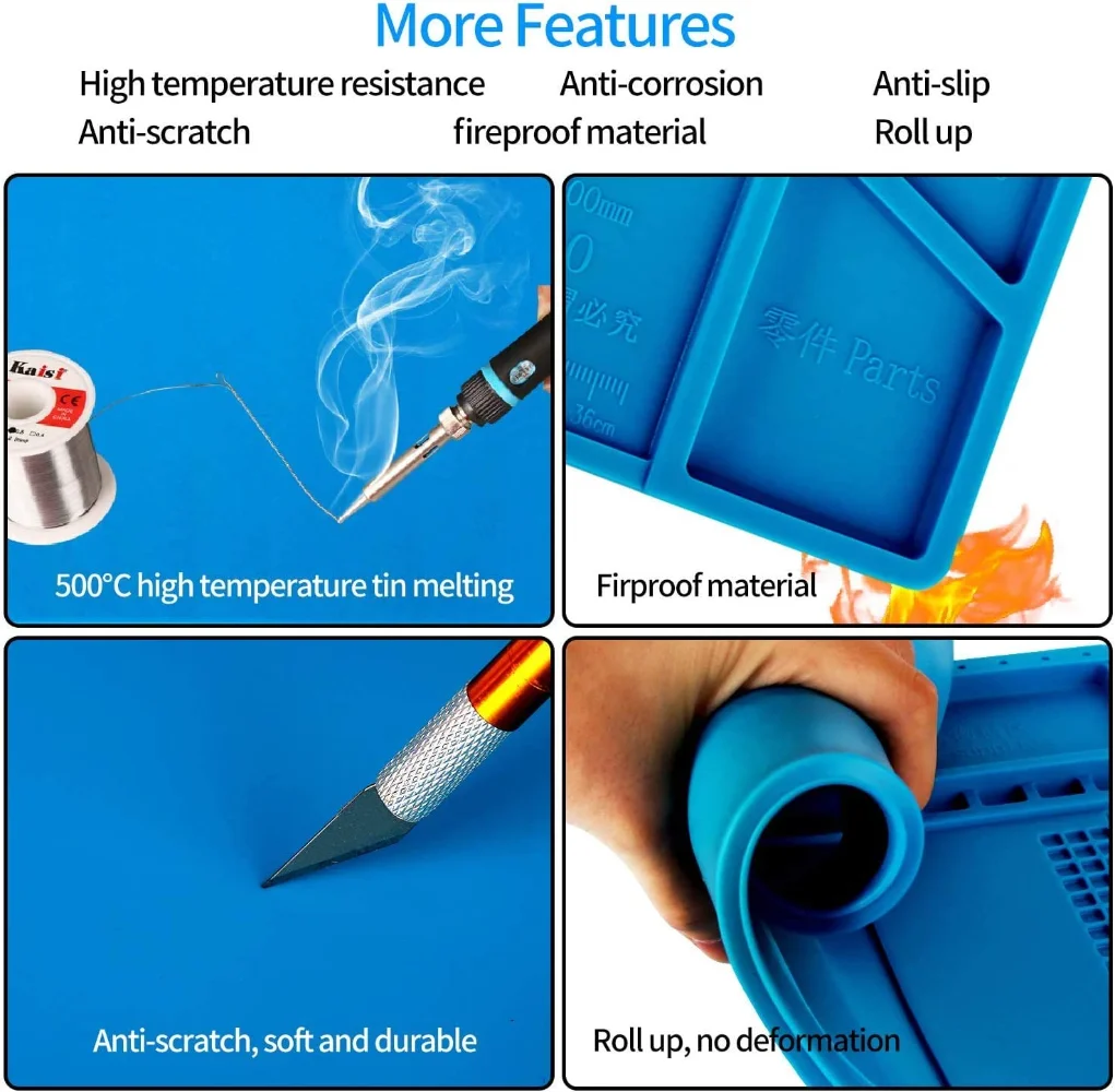 Soldering Station Mat Silicone Work Mat Heat Resistant 932°F Anti-Static Magnetic Mat for Electronic Phone Laptop Watch Repair