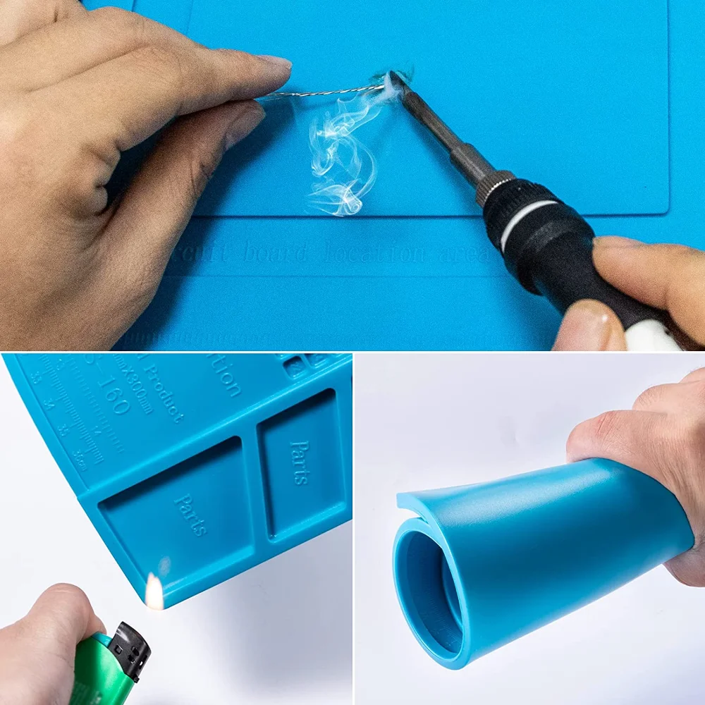 Soldering Station Mat Silicone Work Mat Heat Resistant 932°F Anti-Static Magnetic Mat for Electronic Phone Laptop Watch Repair