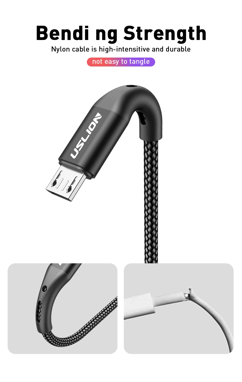 USLION 3A Micro USB Cable Fast Charging for Samsung Xiaomi Huawei Realme OPPO Android Mobile Phone USB Data Wire Cord 0.5/1/2/3M