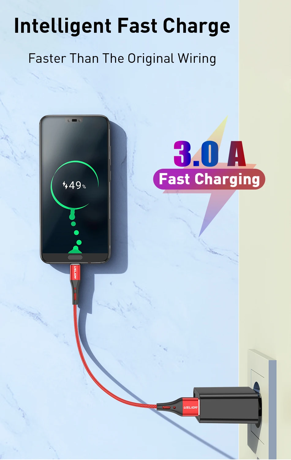 USLION 3A Micro USB Cable Fast Charging for Samsung Xiaomi Huawei Realme OPPO Android Mobile Phone USB Data Wire Cord 0.5/1/2/3M