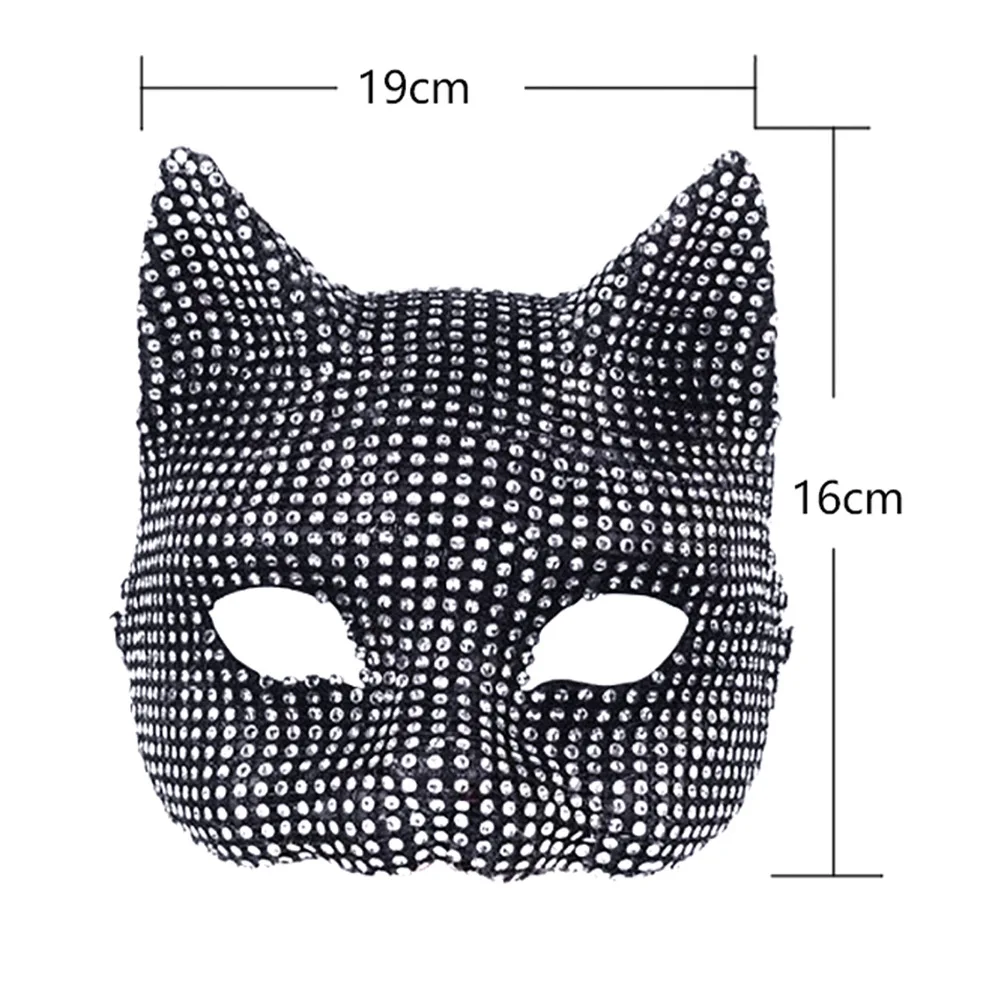 Shiny Cat Ear Masks Cosplay Halloween Party Costume Accessories Long Gloves Sexy Bling Kitten Half Masks