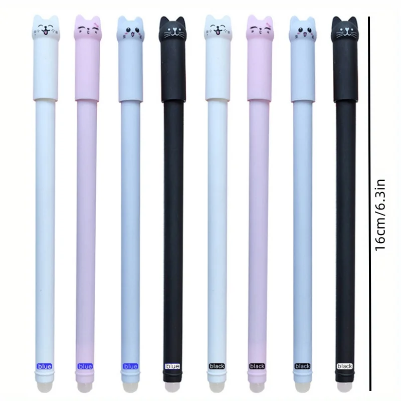 4/8/12pcs Creative Cat Erasable Gel Pens Set 0.5mm Washable Handle Magical Blue/Black Ink Erasable Refills Rod Writing Stationer