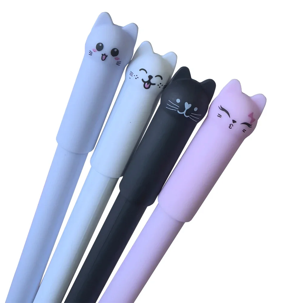 4/8/12pcs Creative Cat Erasable Gel Pens Set 0.5mm Washable Handle Magical Blue/Black Ink Erasable Refills Rod Writing Stationer