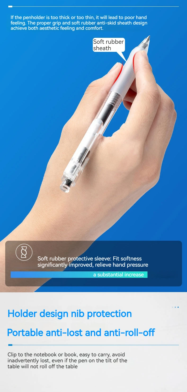 Deli-5Pcs Retractable Gel Pen,Black Ink Ballpoint for Writing,Office and School Supplies,Stationery,0.5mm