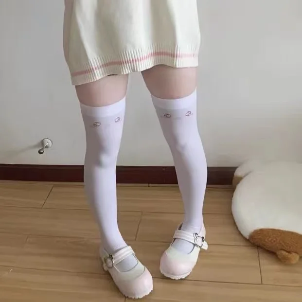 Japanese Kawaii Expression Thigh Socks White Print Long Socks JK Harajuku Over Knee Thigh High Stockings Y2K Cosplay Socks