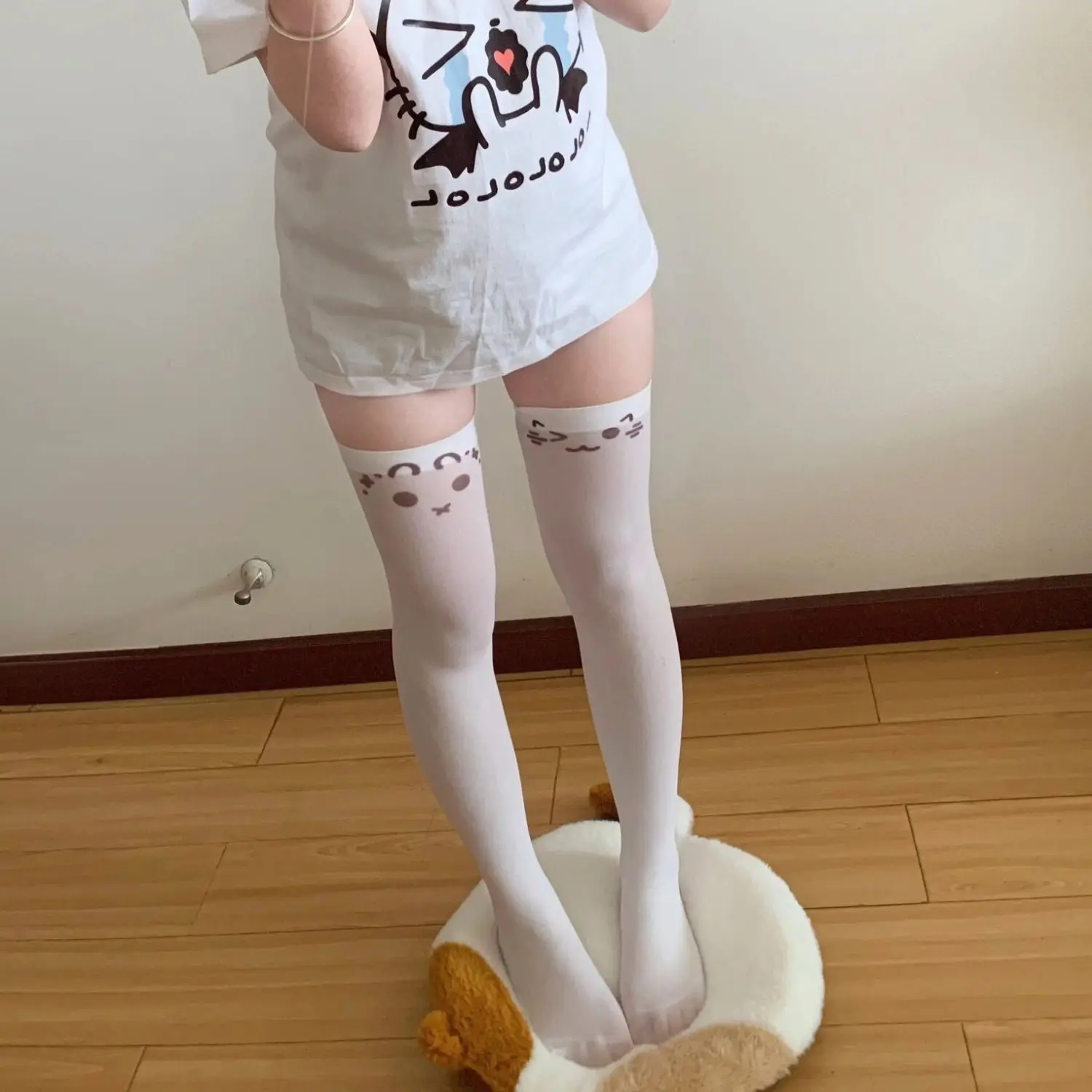 Japanese Kawaii Expression Thigh Socks White Print Long Socks JK Harajuku Over Knee Thigh High Stockings Y2K Cosplay Socks