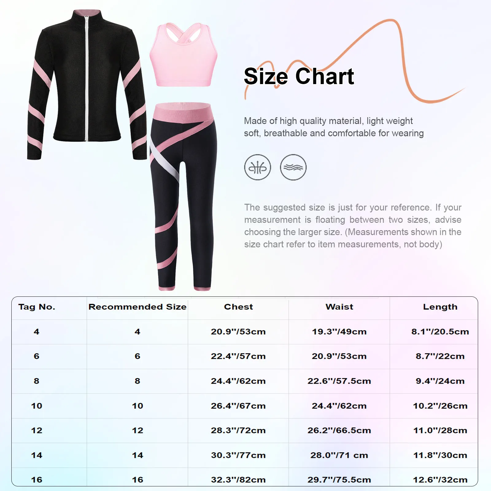 Teen Girls Figure Skating Sports Suit 3Pcs Bra Tops Shorts Leggings Jacket Set for Workout Gymnastics Fitness Yoga Training