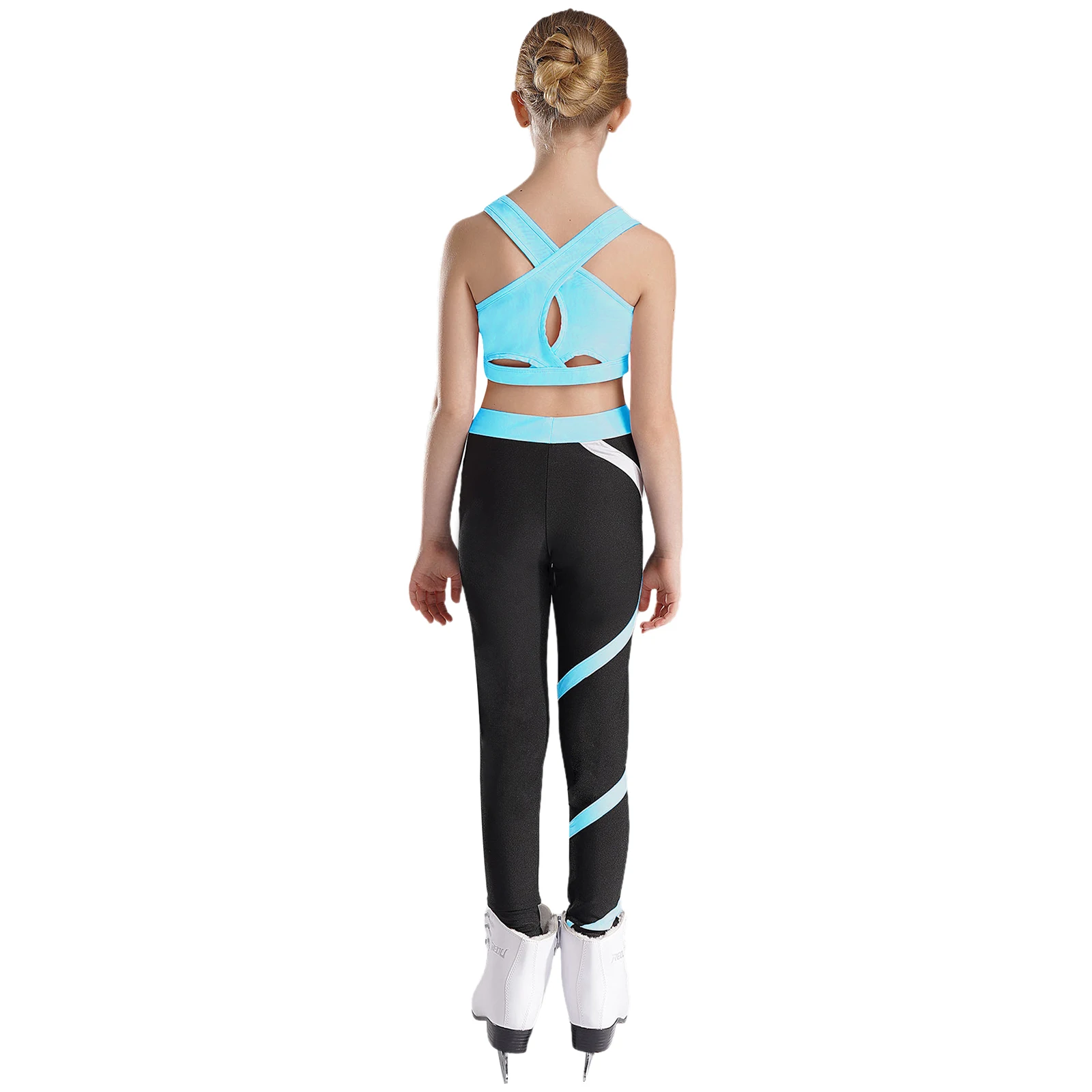 Teen Girls Figure Skating Sports Suit 3Pcs Bra Tops Shorts Leggings Jacket Set for Workout Gymnastics Fitness Yoga Training