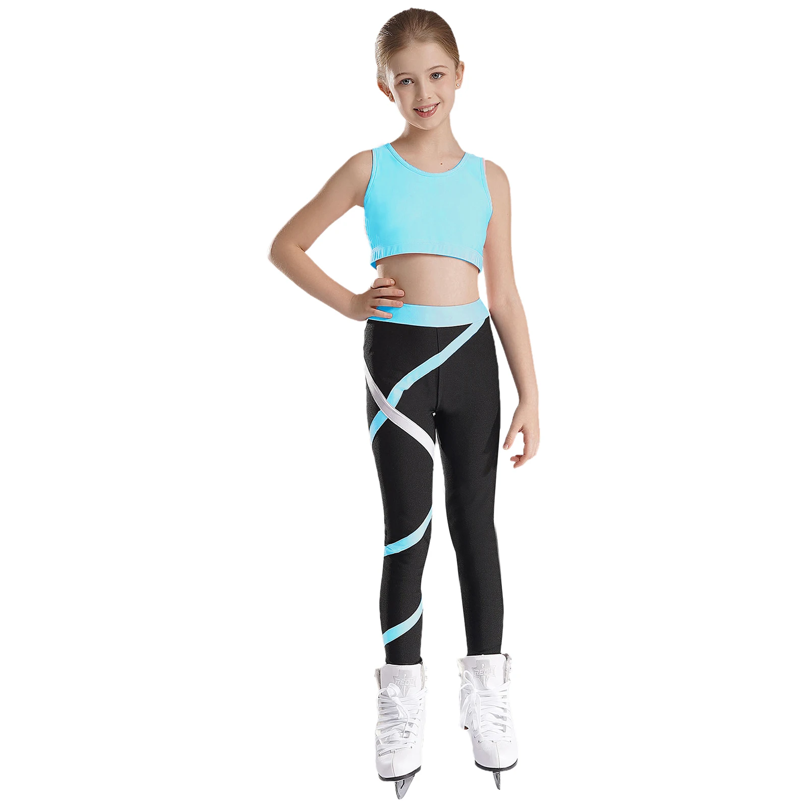 Teen Girls Figure Skating Sports Suit 3Pcs Bra Tops Shorts Leggings Jacket Set for Workout Gymnastics Fitness Yoga Training
