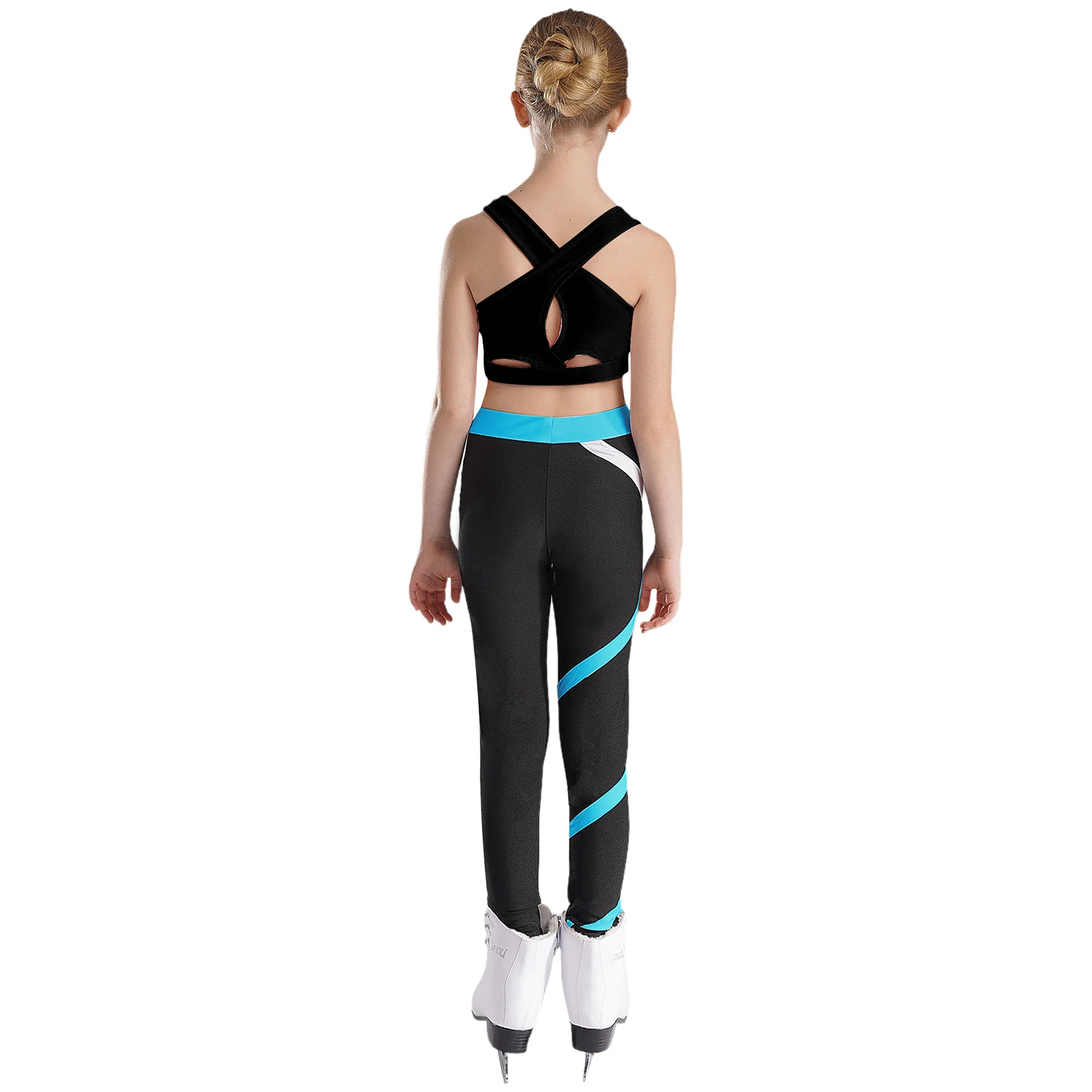 Teen Girls Figure Skating Sports Suit 3Pcs Bra Tops Shorts Leggings Jacket Set for Workout Gymnastics Fitness Yoga Training