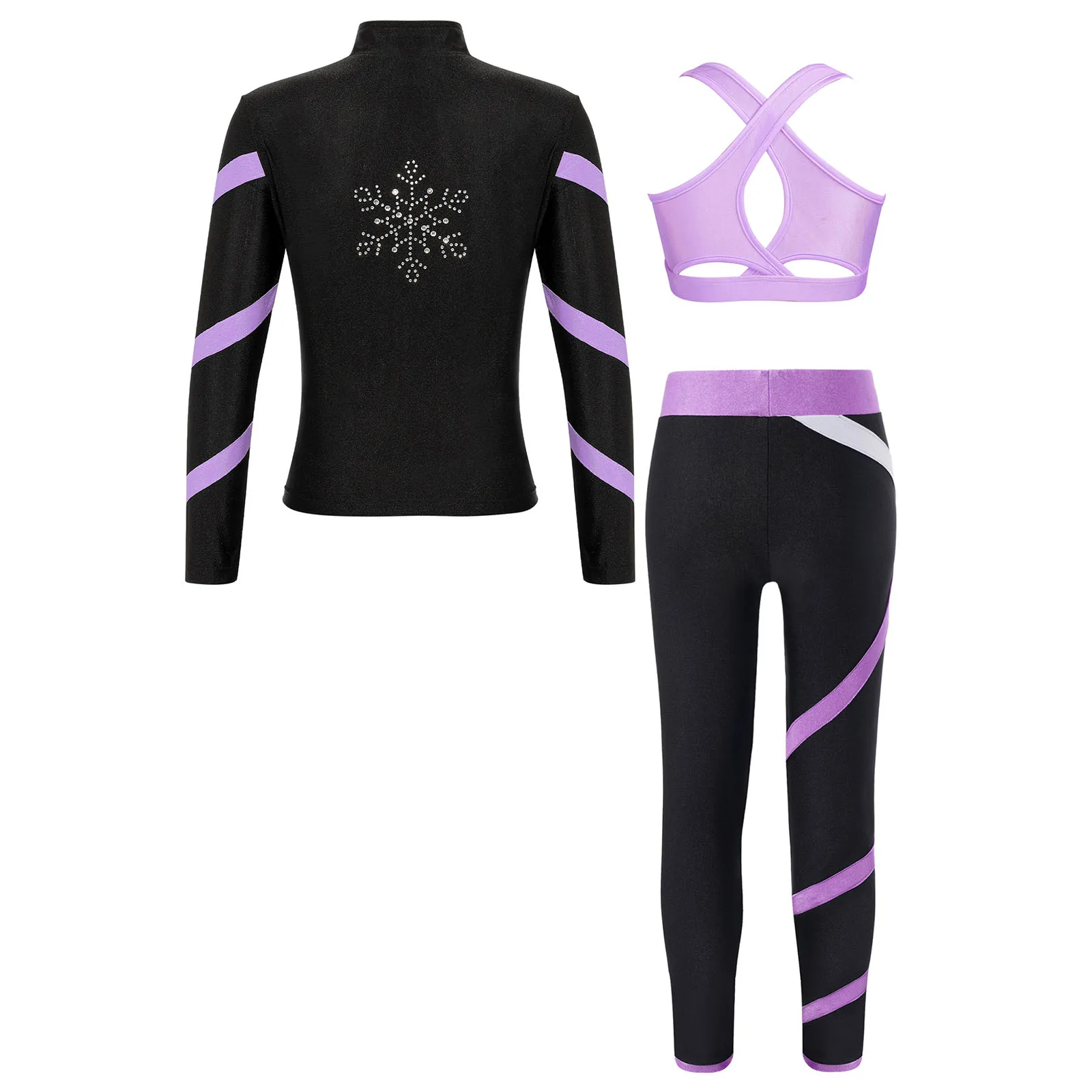 Teen Girls Figure Skating Sports Suit 3Pcs Bra Tops Shorts Leggings Jacket Set for Workout Gymnastics Fitness Yoga Training