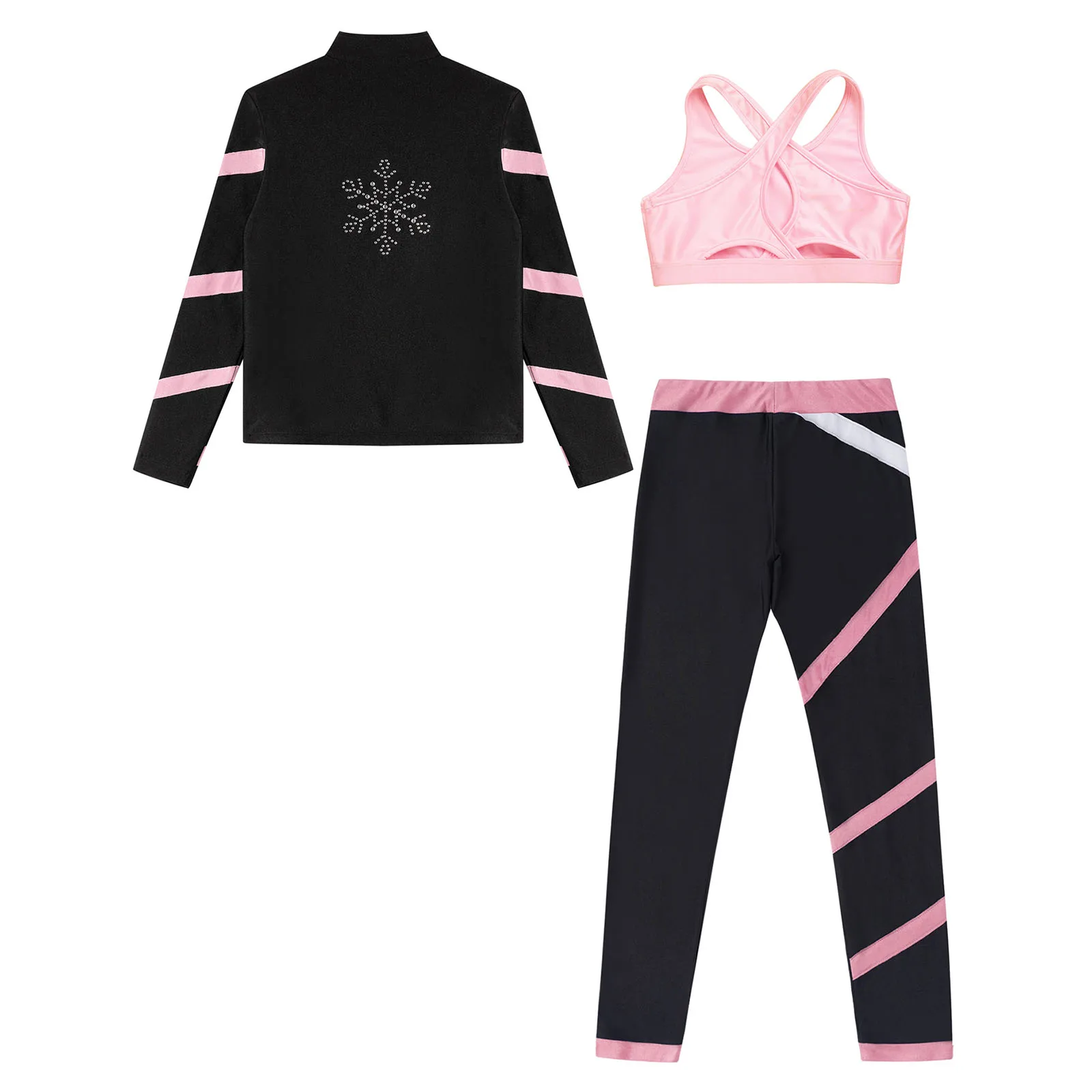 Teen Girls Figure Skating Sports Suit 3Pcs Bra Tops Shorts Leggings Jacket Set for Workout Gymnastics Fitness Yoga Training
