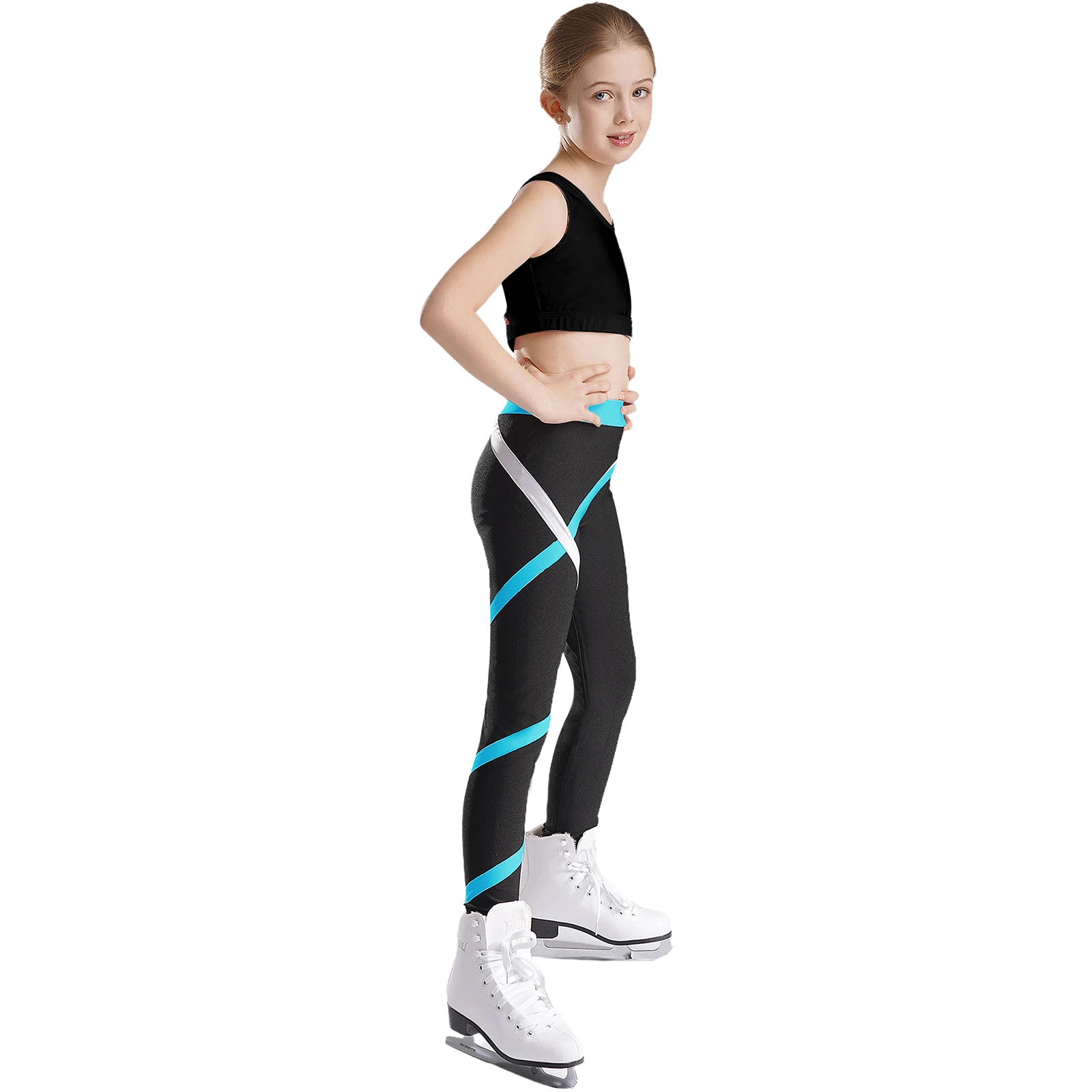 Teen Girls Figure Skating Sports Suit 3Pcs Bra Tops Shorts Leggings Jacket Set for Workout Gymnastics Fitness Yoga Training