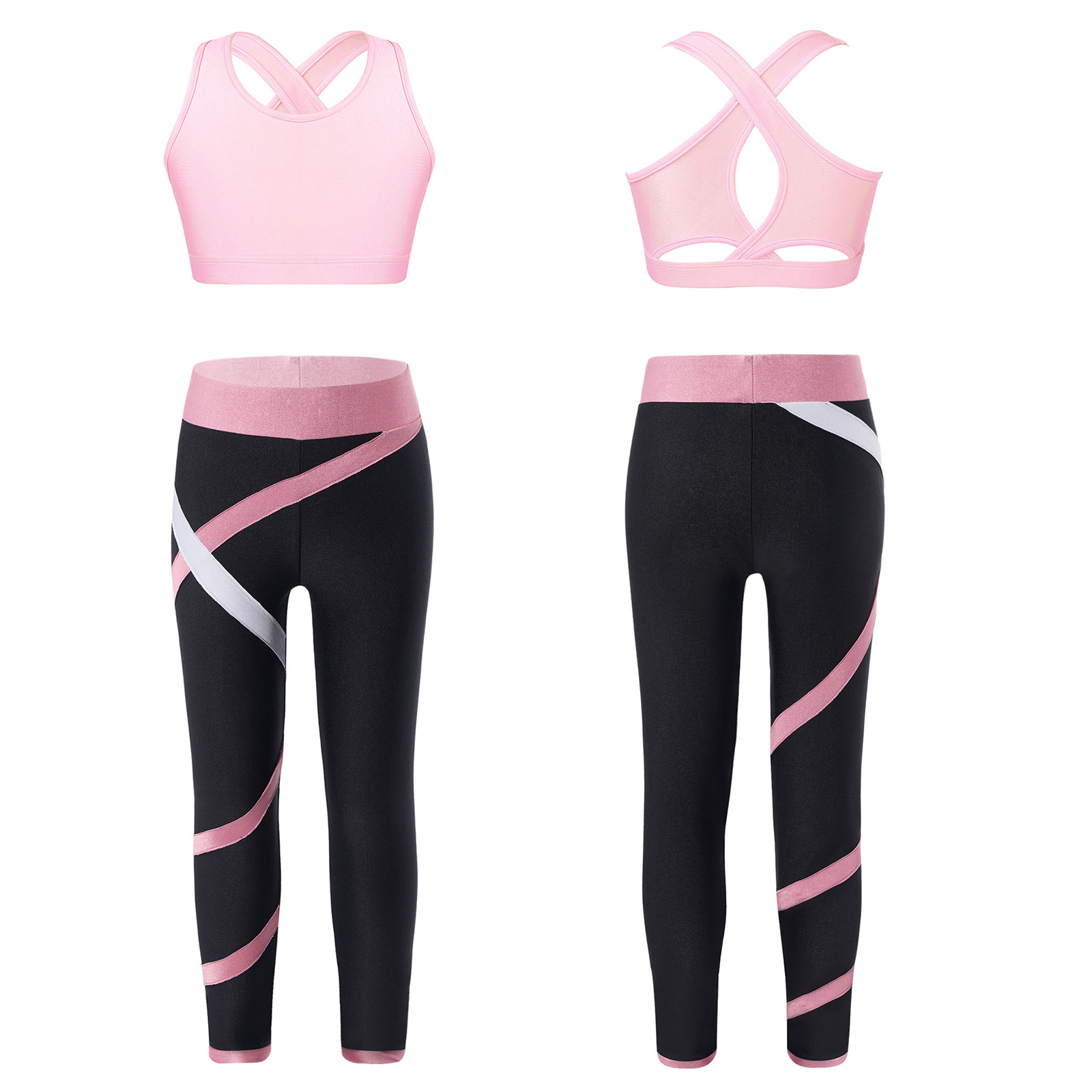 Teen Girls Figure Skating Sports Suit 3Pcs Bra Tops Shorts Leggings Jacket Set for Workout Gymnastics Fitness Yoga Training
