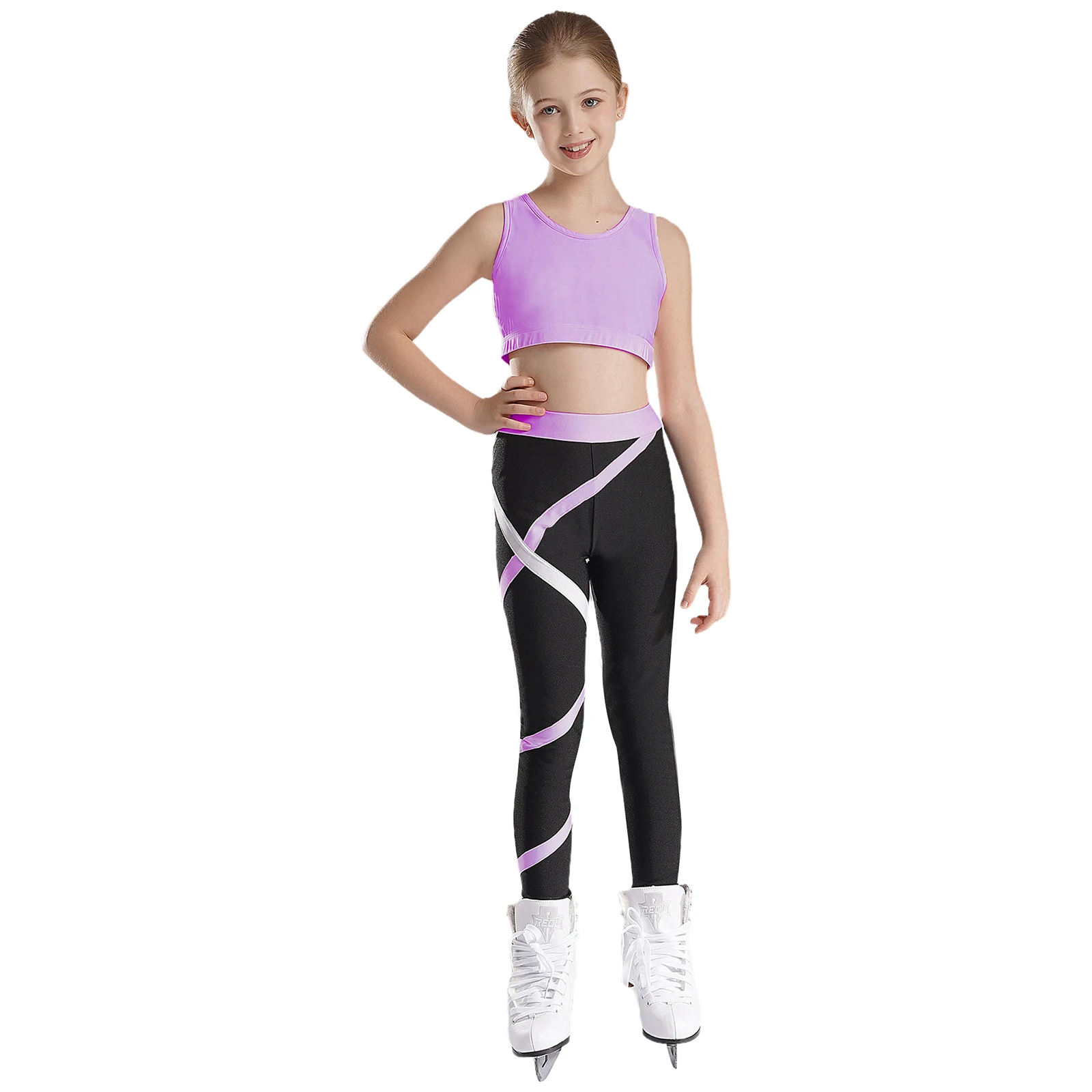 Teen Girls Figure Skating Sports Suit 3Pcs Bra Tops Shorts Leggings Jacket Set for Workout Gymnastics Fitness Yoga Training