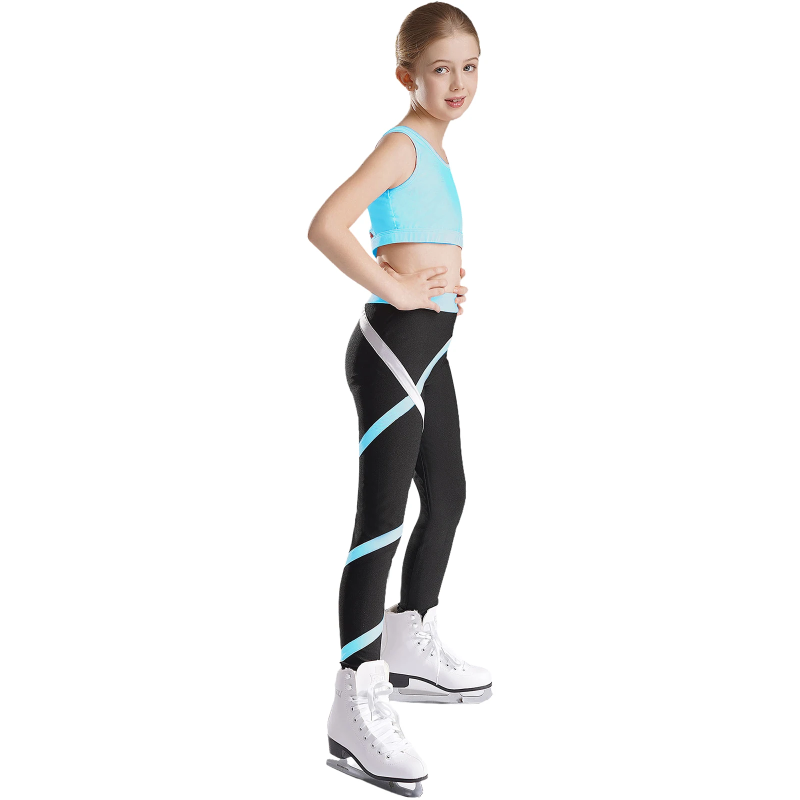 Teen Girls Figure Skating Sports Suit 3Pcs Bra Tops Shorts Leggings Jacket Set for Workout Gymnastics Fitness Yoga Training