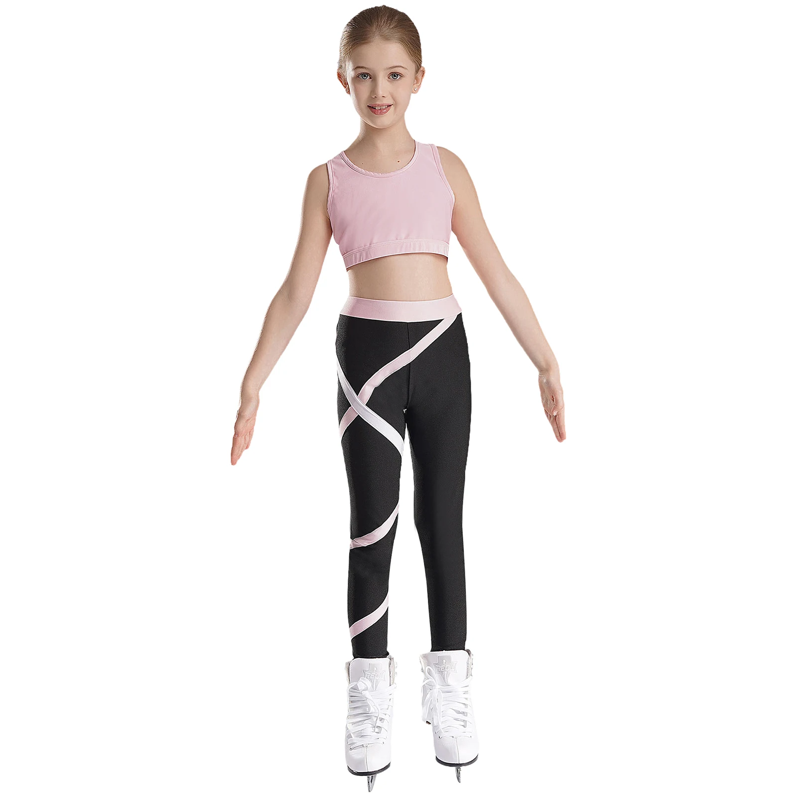 Teen Girls Figure Skating Sports Suit 3Pcs Bra Tops Shorts Leggings Jacket Set for Workout Gymnastics Fitness Yoga Training