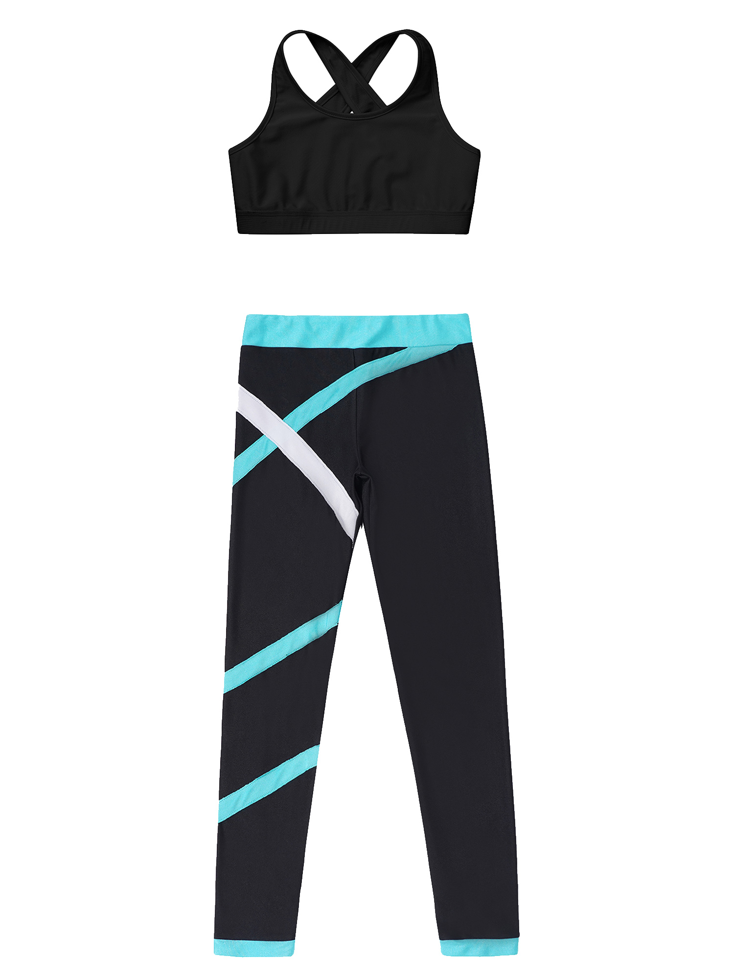 Teen Girls Figure Skating Sports Suit 3Pcs Bra Tops Shorts Leggings Jacket Set for Workout Gymnastics Fitness Yoga Training