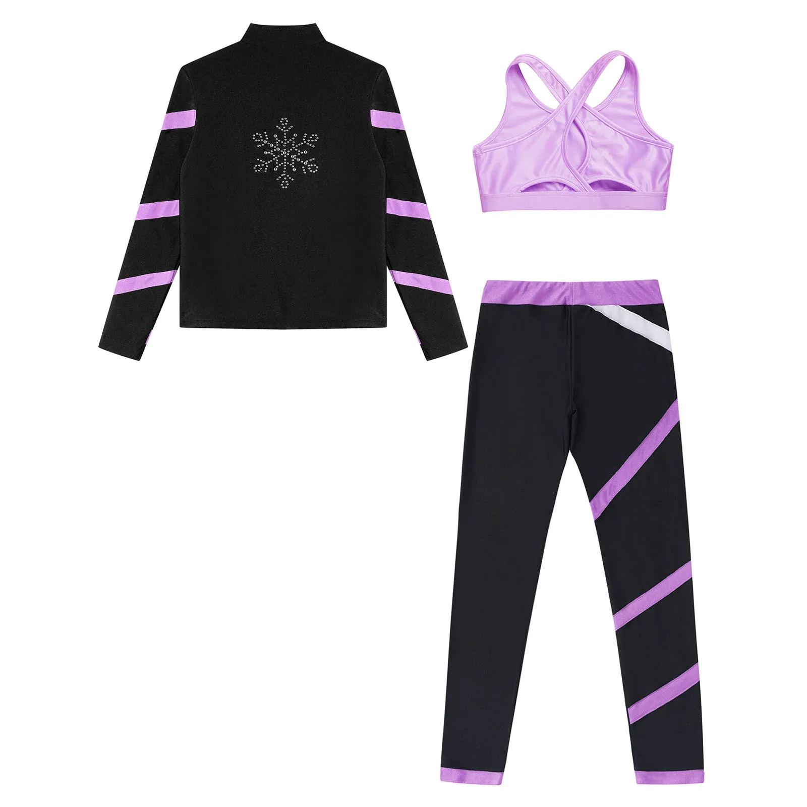 Teen Girls Figure Skating Sports Suit 3Pcs Bra Tops Shorts Leggings Jacket Set for Workout Gymnastics Fitness Yoga Training