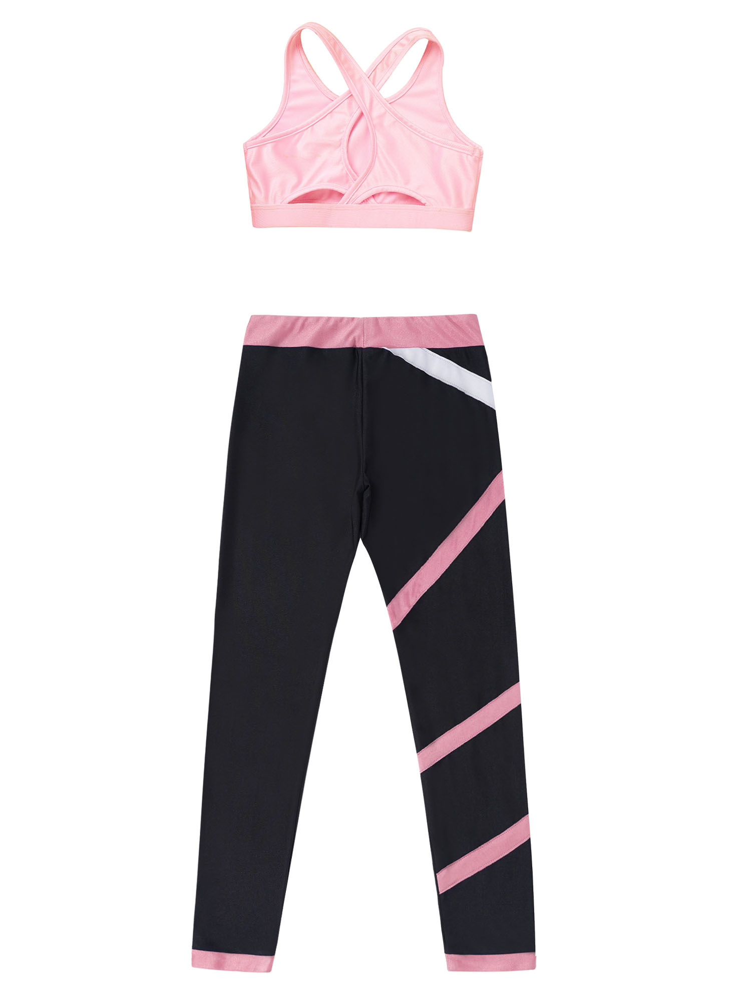 Teen Girls Figure Skating Sports Suit 3Pcs Bra Tops Shorts Leggings Jacket Set for Workout Gymnastics Fitness Yoga Training