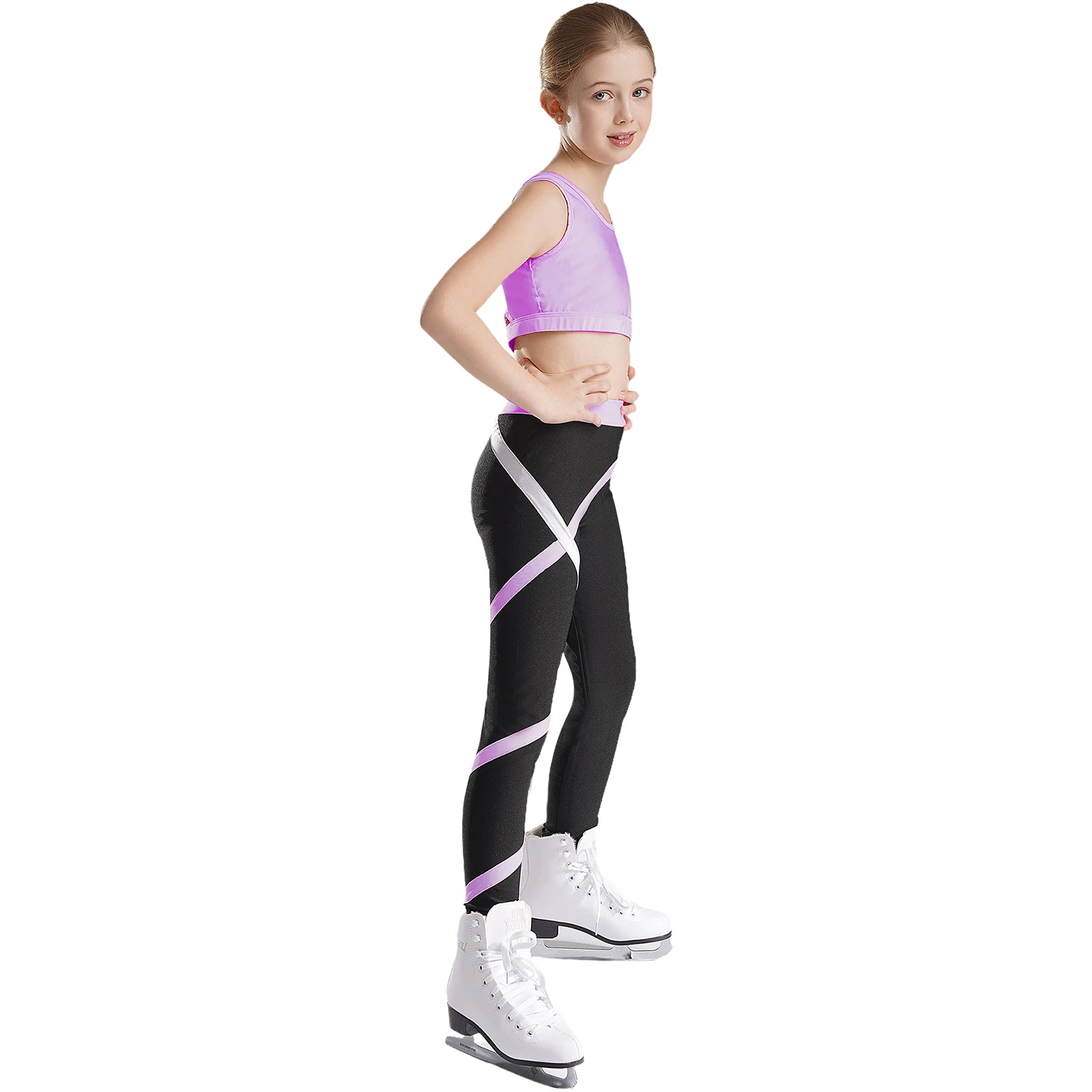 Teen Girls Figure Skating Sports Suit 3Pcs Bra Tops Shorts Leggings Jacket Set for Workout Gymnastics Fitness Yoga Training