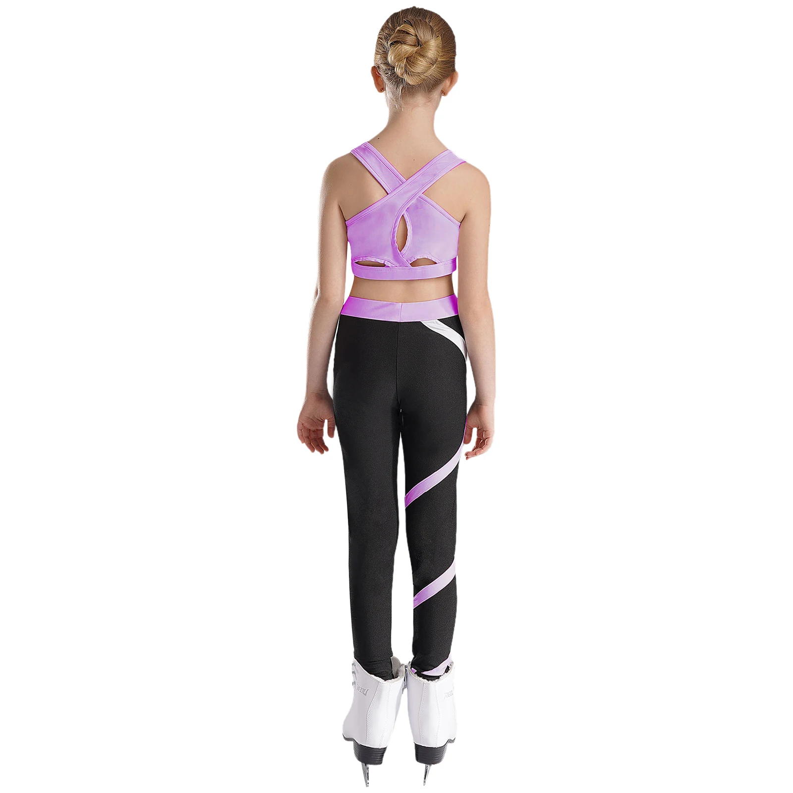 Teen Girls Figure Skating Sports Suit 3Pcs Bra Tops Shorts Leggings Jacket Set for Workout Gymnastics Fitness Yoga Training