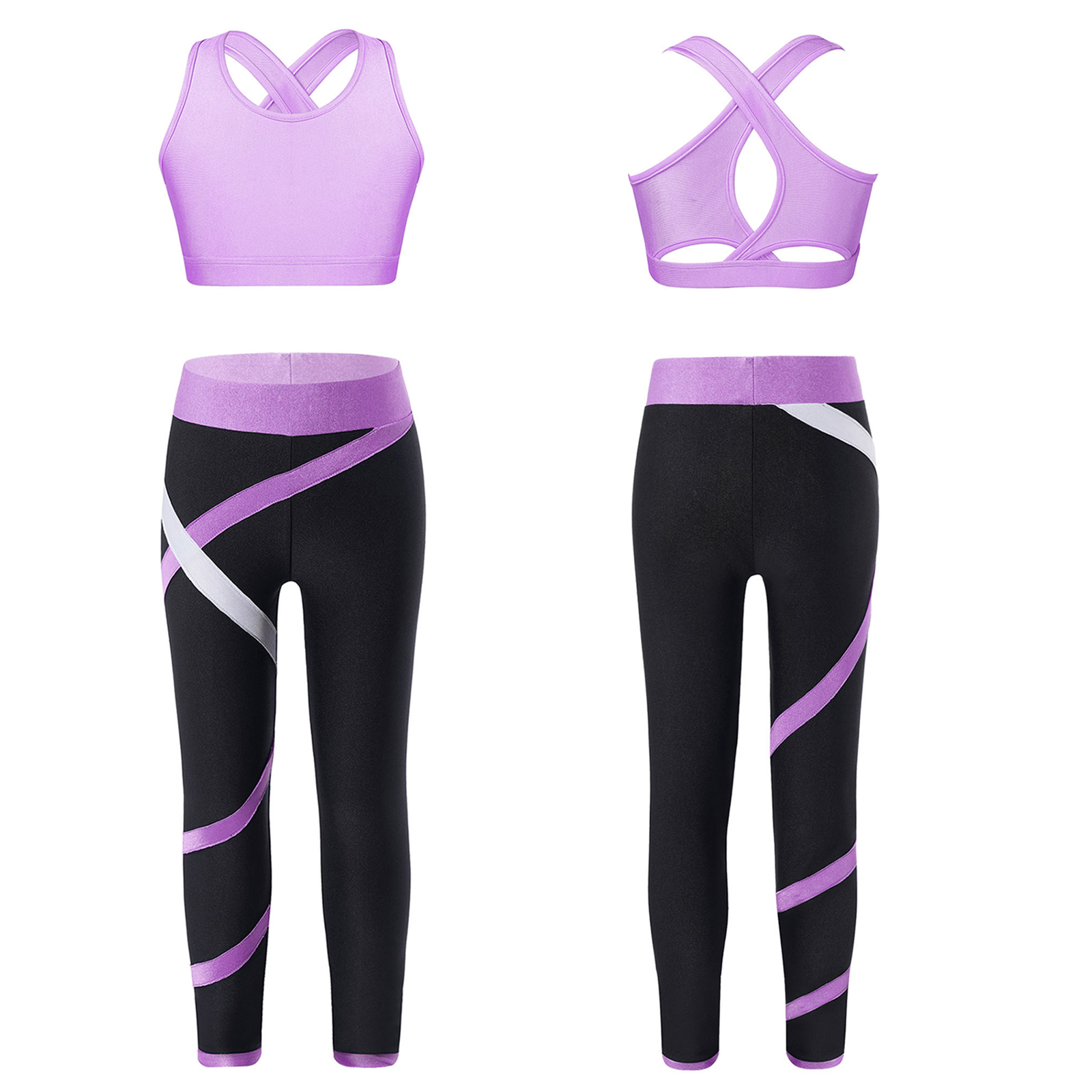Teen Girls Figure Skating Sports Suit 3Pcs Bra Tops Shorts Leggings Jacket Set for Workout Gymnastics Fitness Yoga Training