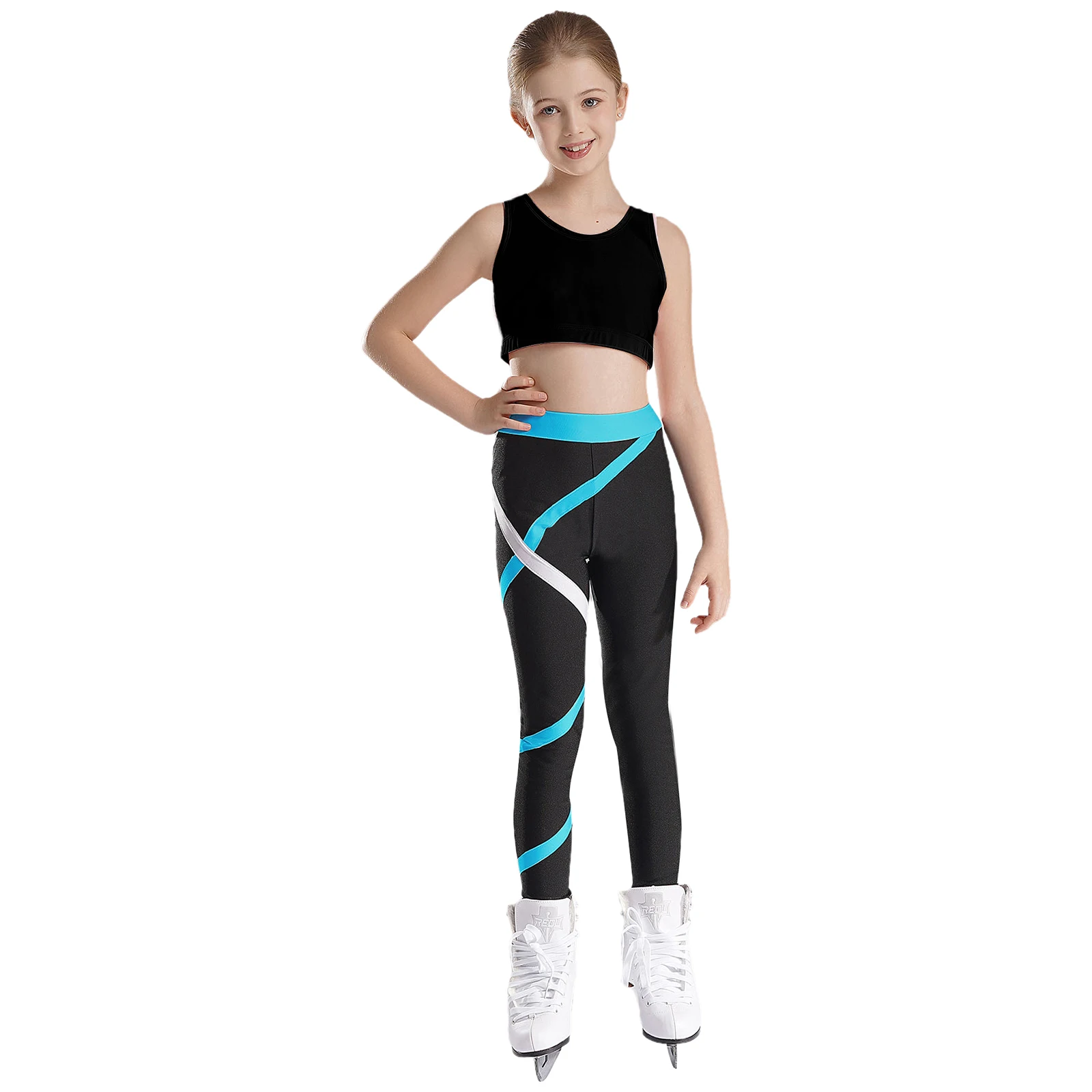 Teen Girls Figure Skating Sports Suit 3Pcs Bra Tops Shorts Leggings Jacket Set for Workout Gymnastics Fitness Yoga Training