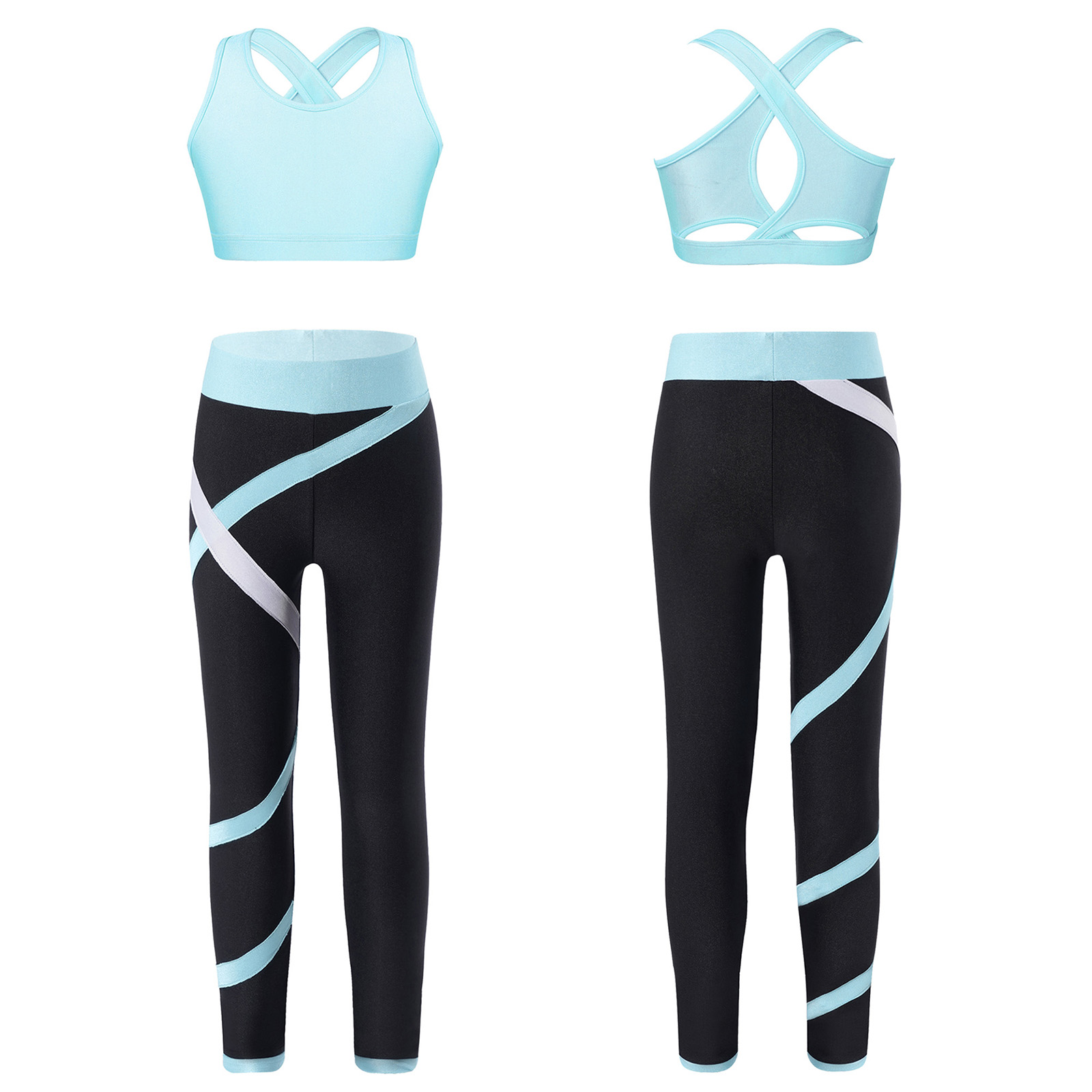 Teen Girls Figure Skating Sports Suit 3Pcs Bra Tops Shorts Leggings Jacket Set for Workout Gymnastics Fitness Yoga Training