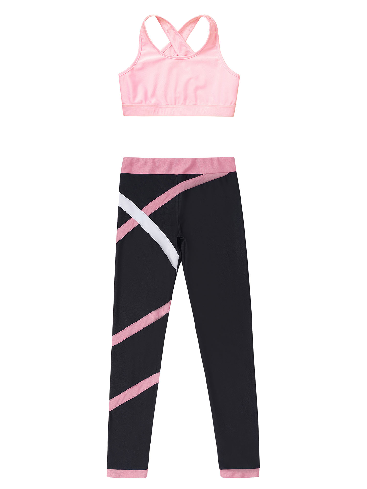 Teen Girls Figure Skating Sports Suit 3Pcs Bra Tops Shorts Leggings Jacket Set for Workout Gymnastics Fitness Yoga Training
