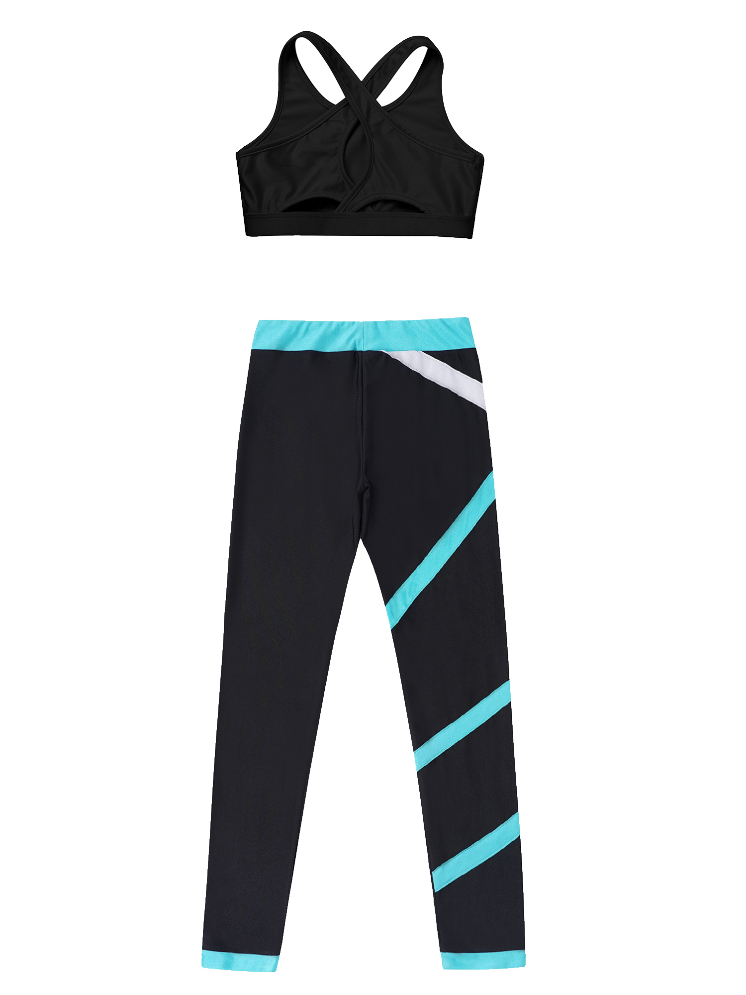 Teen Girls Figure Skating Sports Suit 3Pcs Bra Tops Shorts Leggings Jacket Set for Workout Gymnastics Fitness Yoga Training