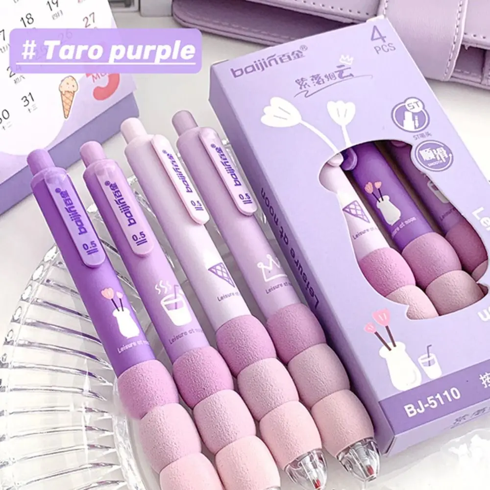 4PCS/Set Soft Touch Grip Gel Pen ST Tip Ballpoint Pen 0.5mm Black Ink Neutral Pen Creative Student Gift Sign Pen Stationery