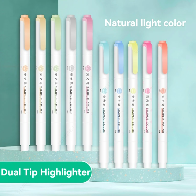 5pcs Pastel Highlighters Colors Dual Tip Fluorescent Hook Pen Colored Mark Pen Cute Markers for Journaling Japanese Stationery