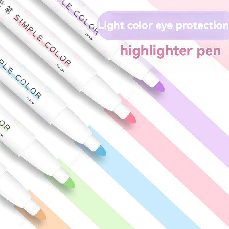 5pcs Pastel Highlighters Colors Dual Tip Fluorescent Hook Pen Colored Mark Pen Cute Markers for Journaling Japanese Stationery