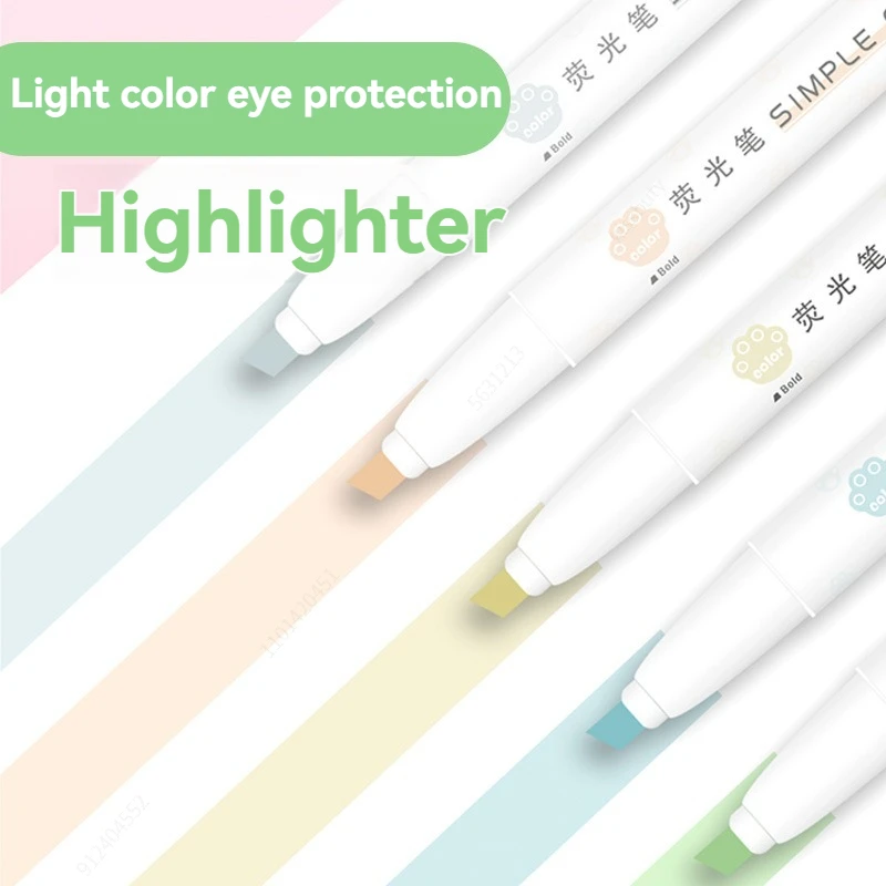 5pcs Pastel Highlighters Colors Dual Tip Fluorescent Hook Pen Colored Mark Pen Cute Markers for Journaling Japanese Stationery