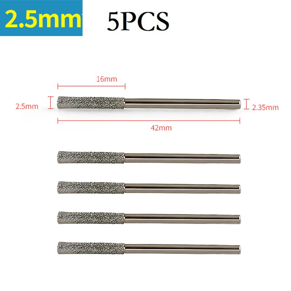 5pcs 0.8-2.5mm Diamond Coated Drill Bits 2.35mm Shank Glass Jade Amber Jewelry Diamond Drill Bits For Drilling Glass Woodworking