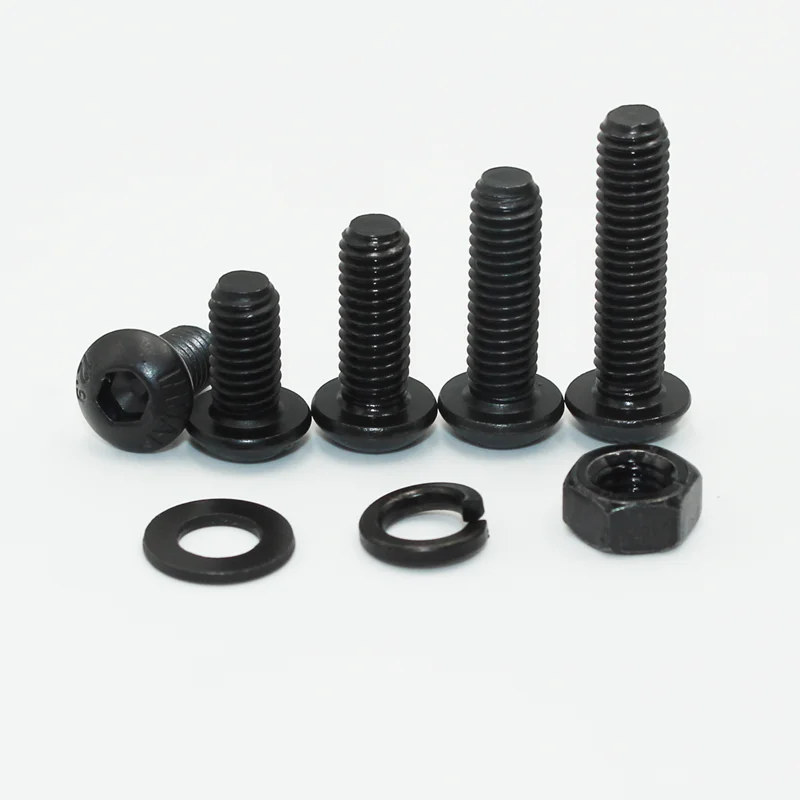 2510p Hex Hexagon Socket Button Head Screw Kit M2 M2.5 M3 M4 M5 M6 Black 10.9 Grade Allen Screws Bolts with Nuts Washer ISO7380