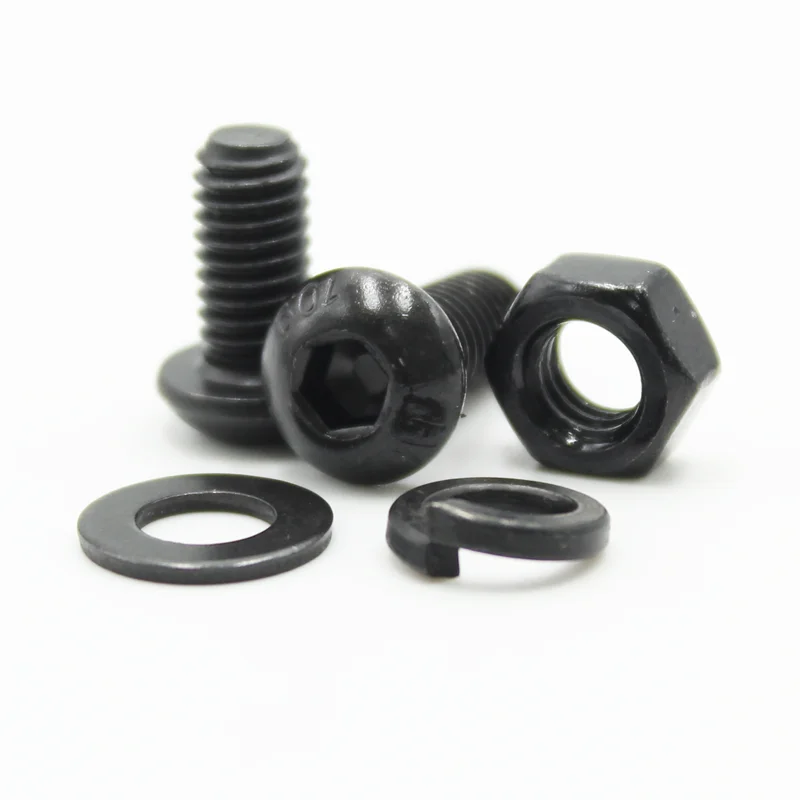 2510p Hex Hexagon Socket Button Head Screw Kit M2 M2.5 M3 M4 M5 M6 Black 10.9 Grade Allen Screws Bolts with Nuts Washer ISO7380