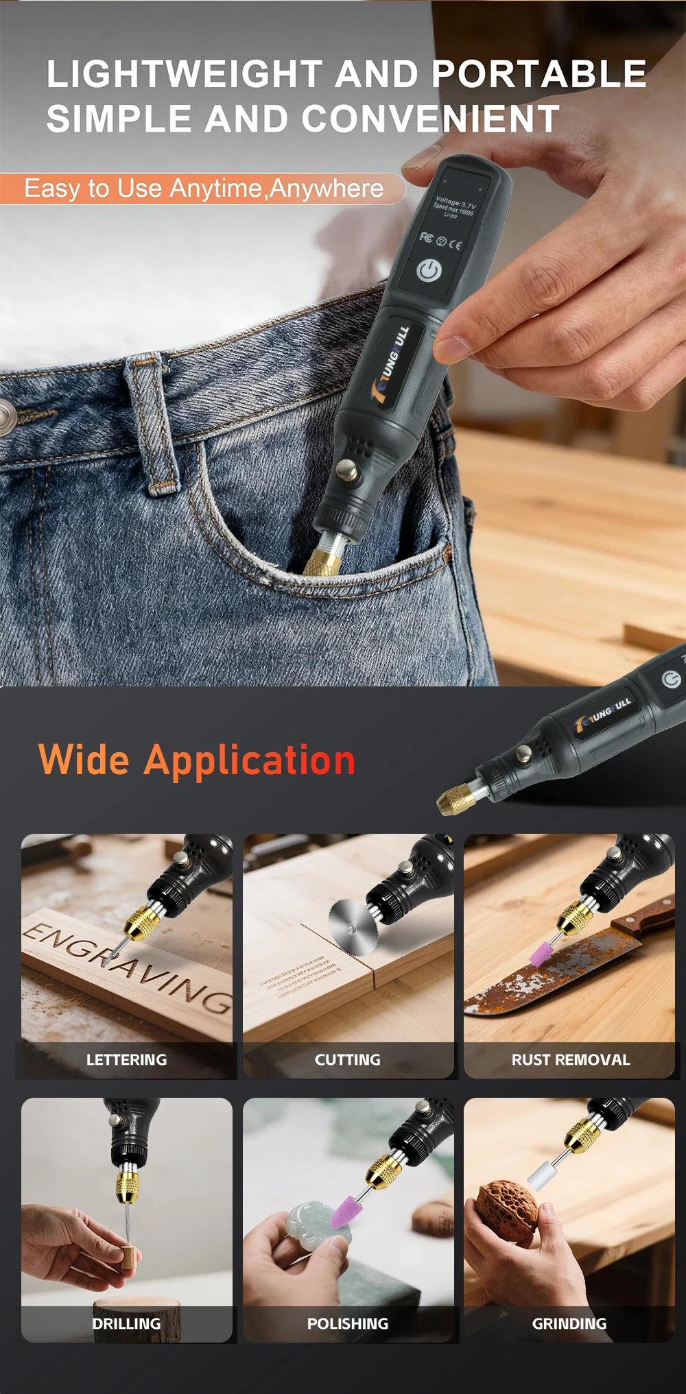Cordless Mini Rotary Tool Electric Drill USB Rechargeable Engraving Pen For Dremel Handheld Polishing Drilling Carving DIY Craft